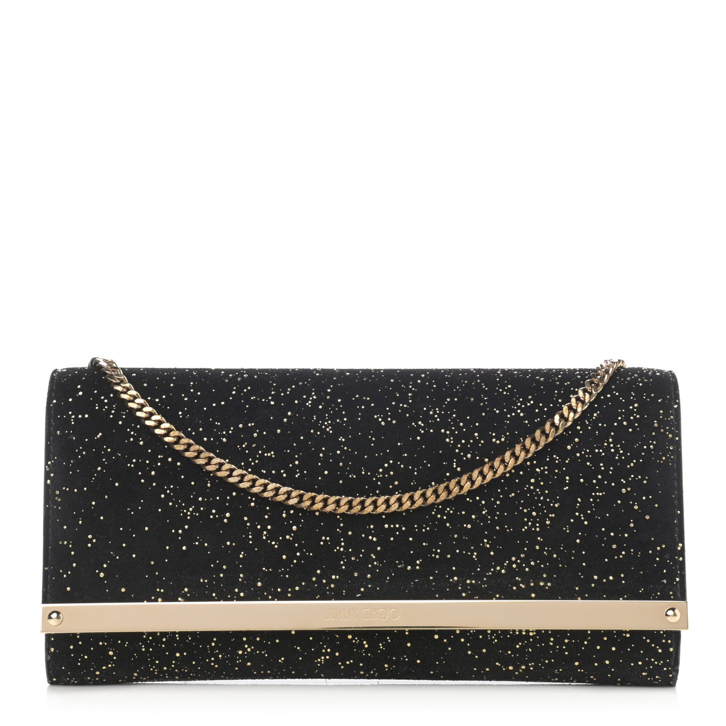 Suede Glitter Milla Wallet on Chain Black Gold