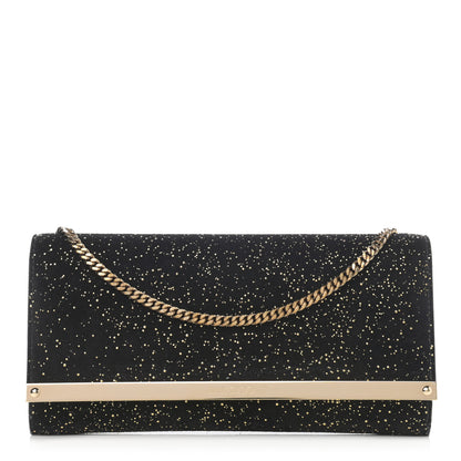 Jimmy Choo Suede Glitter Milla Wallet on Chain Black Gold 1 of 11