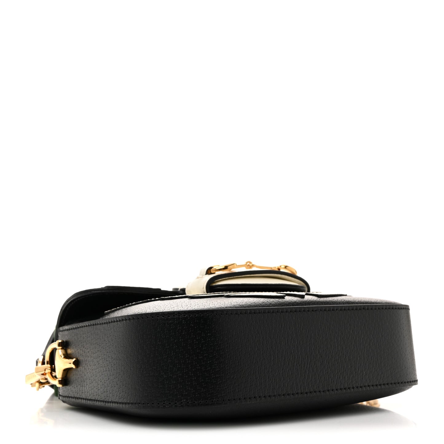 X ADIDAS Textured Dollar Calfskin Web Trefoil Mini Horsebit 1955 Shoulder Bag Black Off White