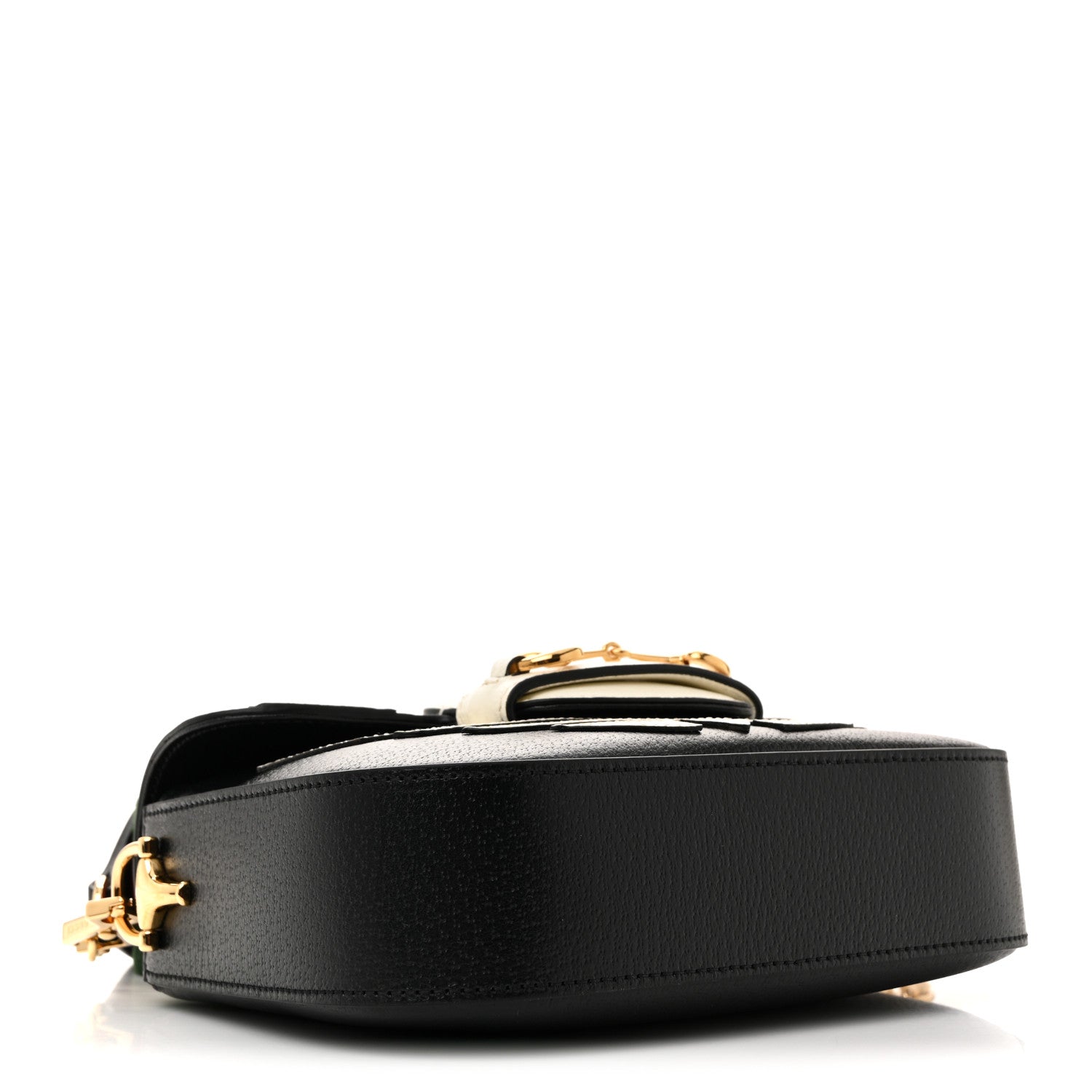 Gucci X ADIDAS Textured Dollar Calfskin Web Trefoil Mini Horsebit 1955 Shoulder Bag Black Off White 4 of 10
