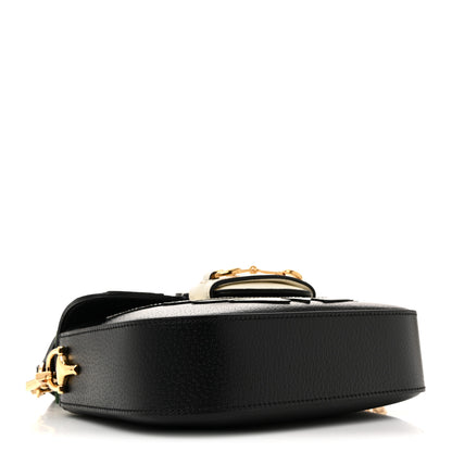 Gucci X ADIDAS Textured Dollar Calfskin Web Trefoil Mini Horsebit 1955 Shoulder Bag Black Off White 4 of 10