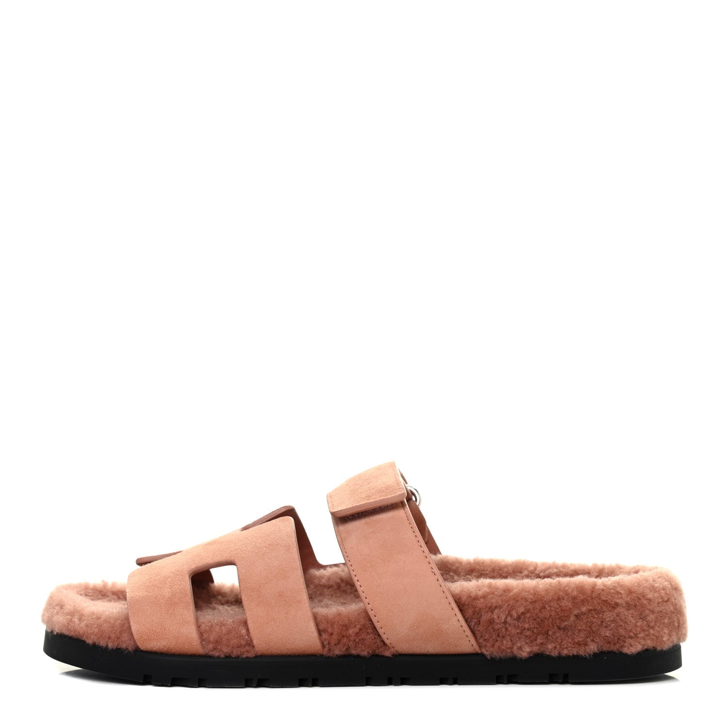 Hermes Suede Goatskin Woolskin Womens Chypre Sandals 38 Rose Aube 1 of 4