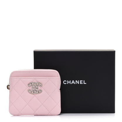 Chanel Caviar Quilted Crystal Zip Card Holder Wallet Light Pink 8 of 8