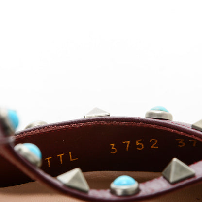 Valentino Garavani Pebbled Calfskin Turquoise Rockstud Rolling Ankle Strap 65mm Pumps 37.5 Rubin 8 of 9