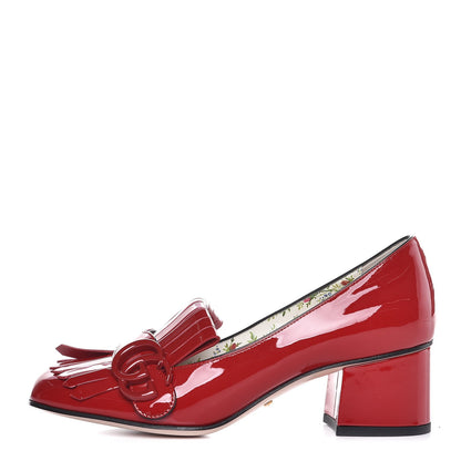 Gucci Vernice GG Marmont Fringe 50mm Loafer Pumps 36.5 Hibiscus Red 1 of 8