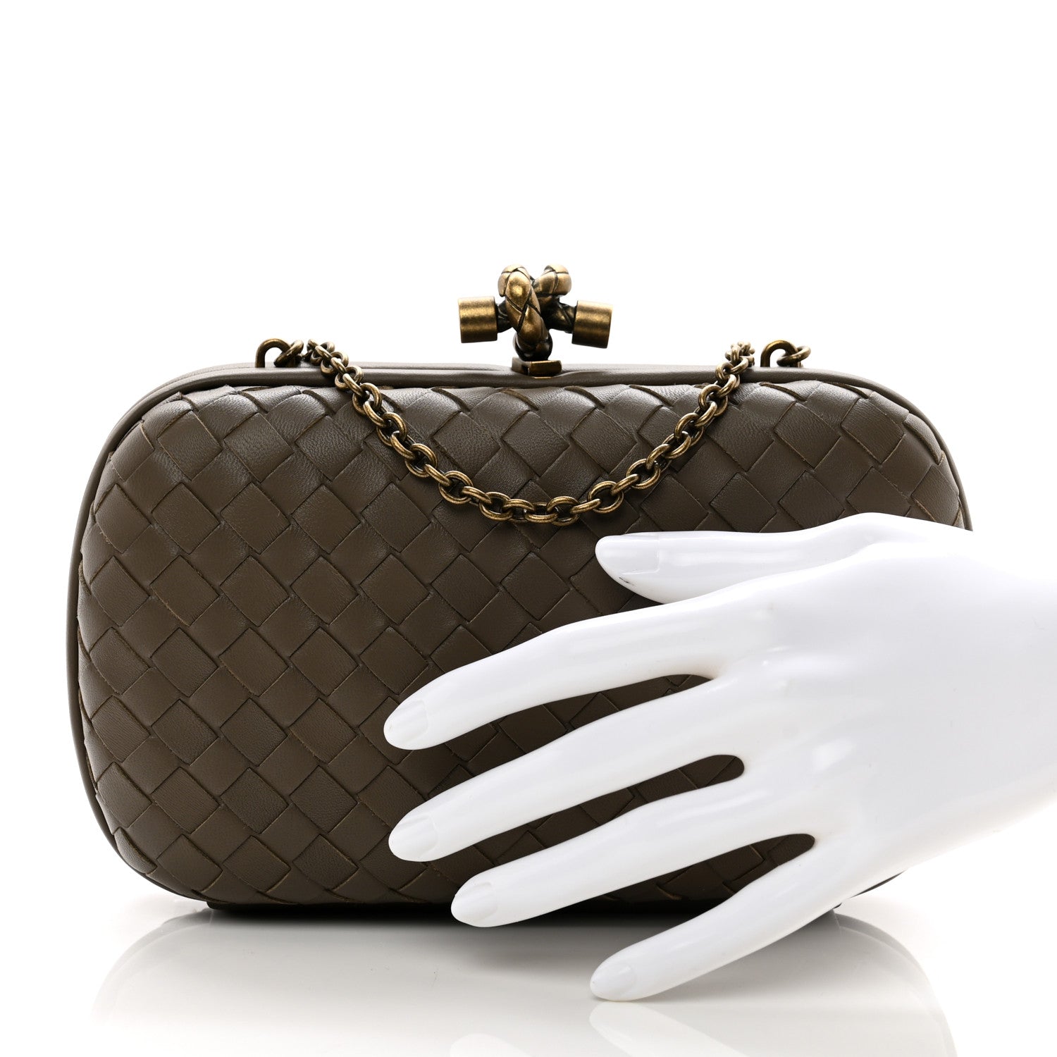 Bottega Veneta Nappa Intrecciato Chain Knot Clutch New Steel 2 of 6