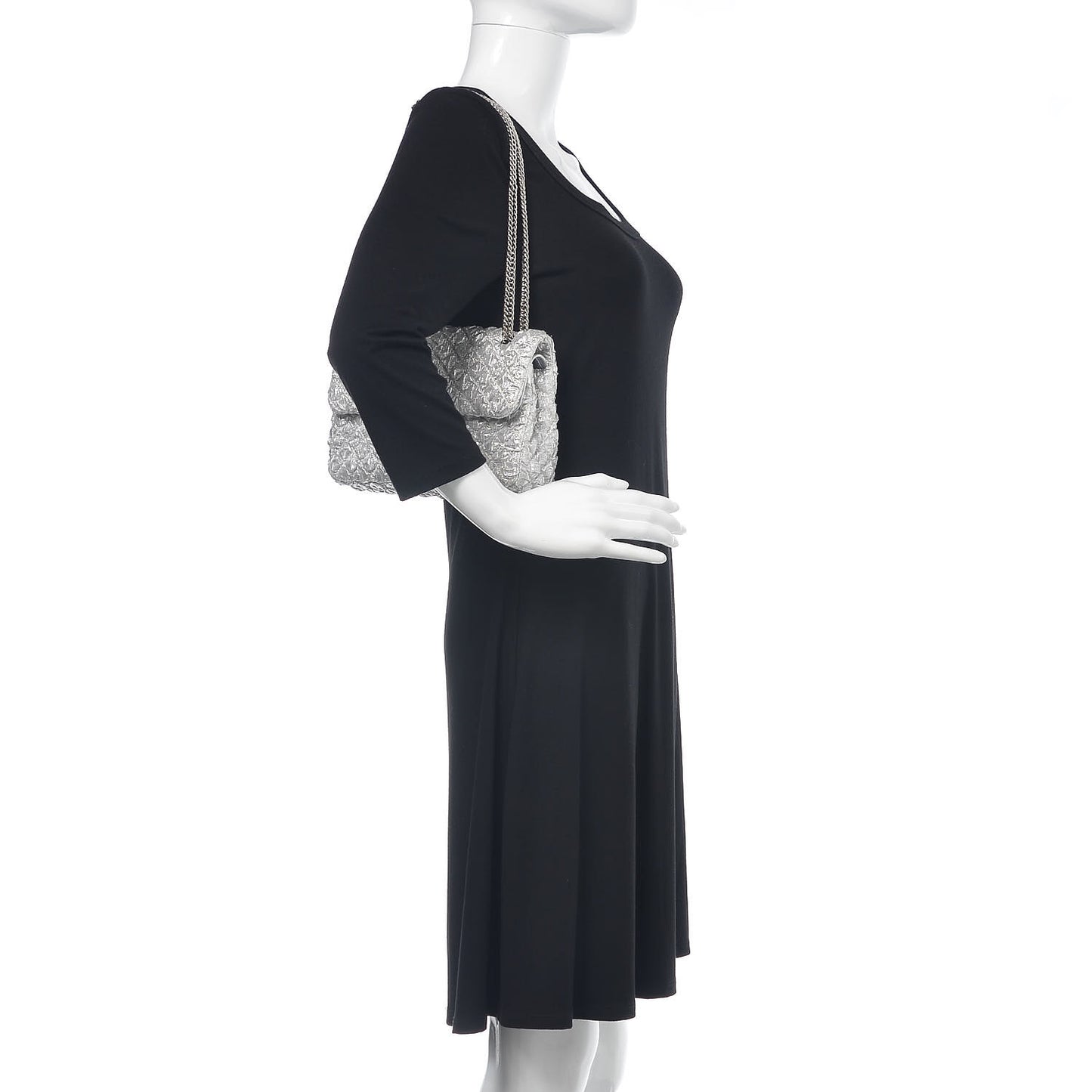 Metallic Lame Quilted Small Double Flap Silver