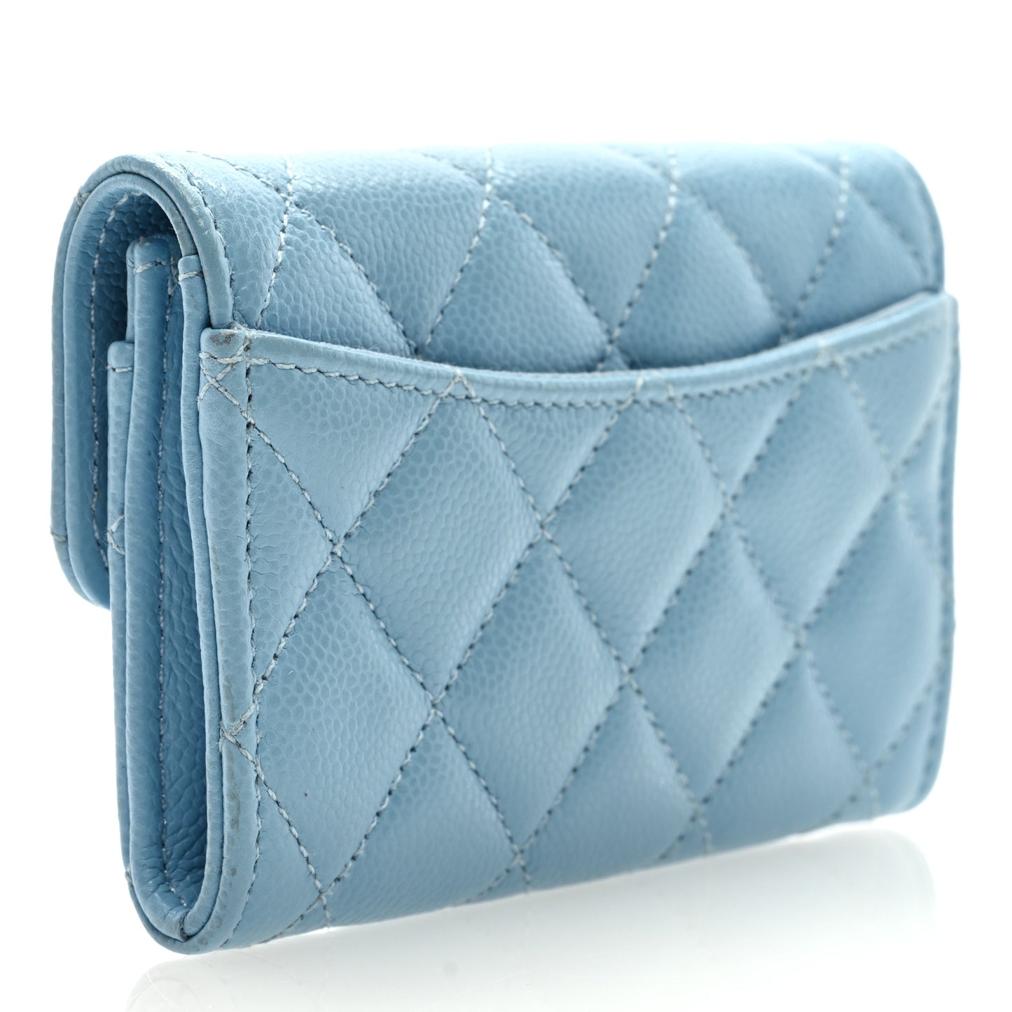 Caviar Quilted Flap Card Holder Wallet Light Blue