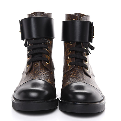 Louis Vuitton Calfskin Monogram Wonderland Flat Ranger Boots 38 Black 2 of 7