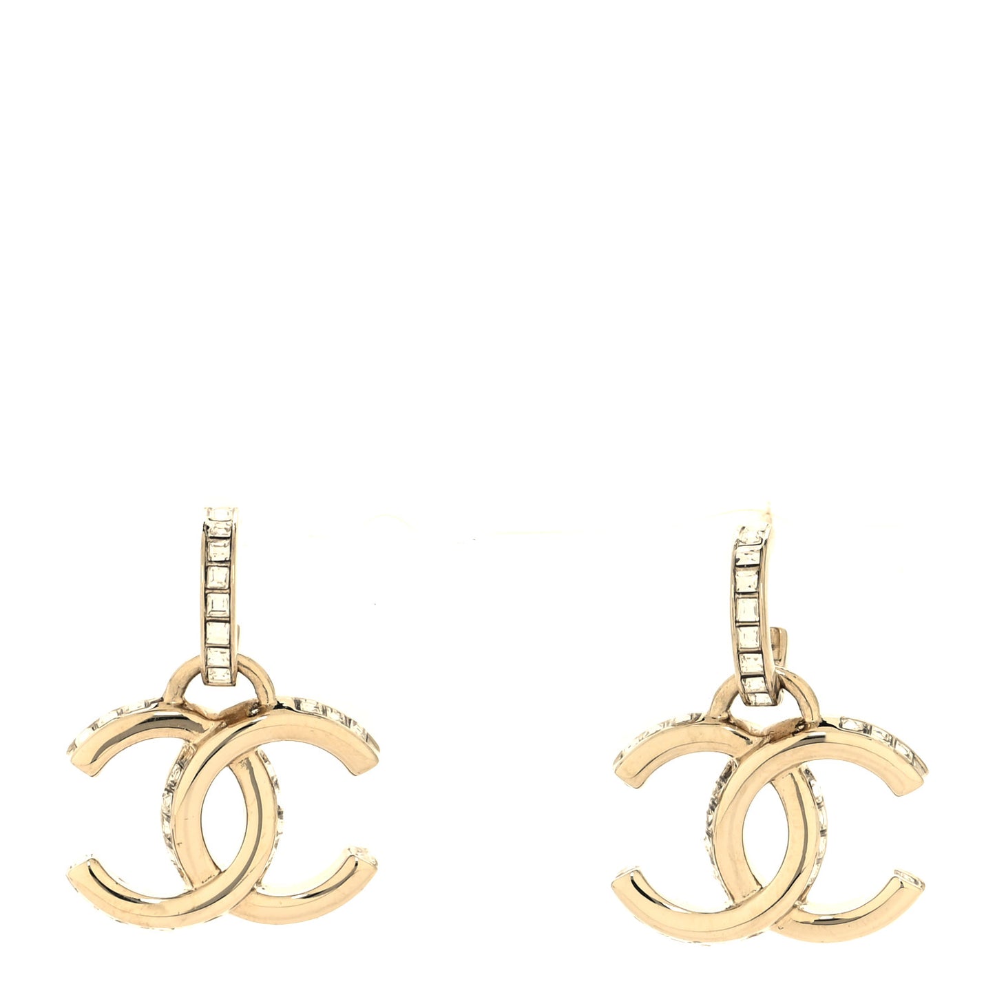 Metal Baguette Crystal CC Drop Earrings Gold