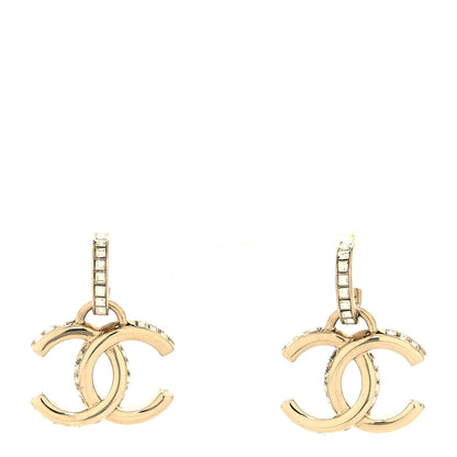 Chanel Metal Baguette Crystal CC Drop Earrings Gold 1 of 4