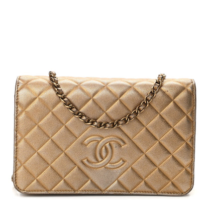 Chanel Metallic Lambskin Quilted Diamond CC Wallet On Chain WOC Bronze 1 of 11