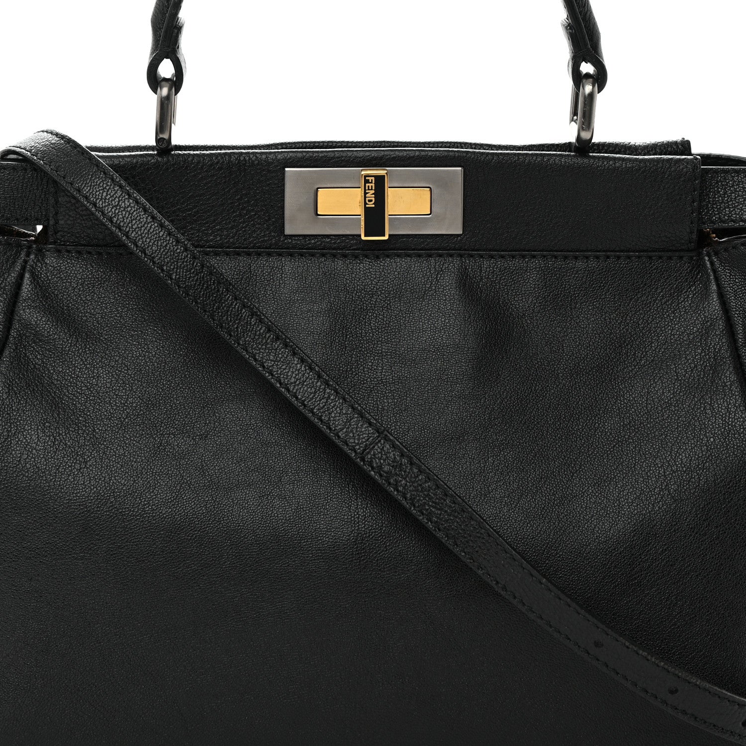 Fendi Goatskin Zucca Medium Peekaboo Iconic Satchel Black Tobacco 9 of 17