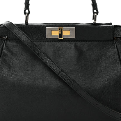 Fendi Goatskin Zucca Medium Peekaboo Iconic Satchel Black Tobacco 9 of 17