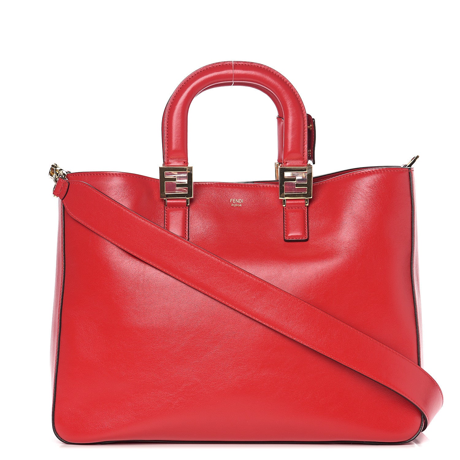 Fendi Vitello Glacier Medium FF Tote Rosso Cardinale 1 of 9