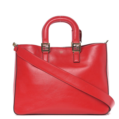 Fendi Vitello Glacier Medium FF Tote Rosso Cardinale 1 of 9