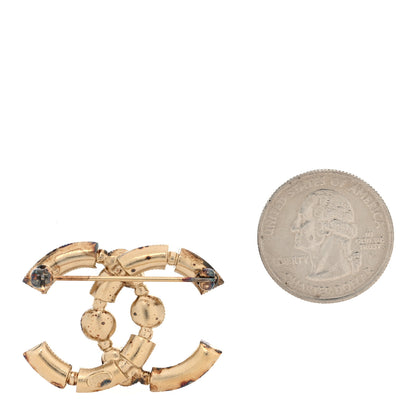 Chanel Gripoix Poured Crystal CC Brooch Gold Multicolor 2 of 3