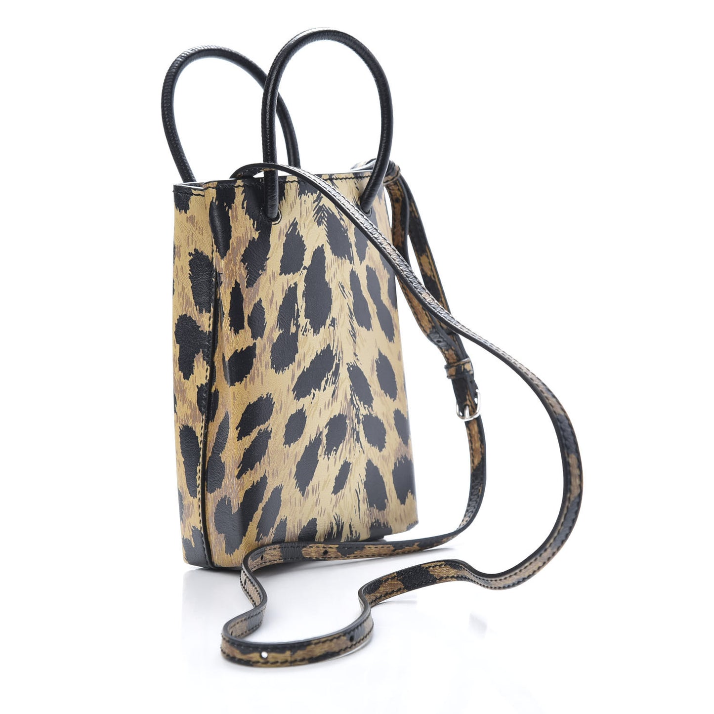 Smooth Calfskin Leopard Print Logo Shopping Phone Holder Bag Beige Black