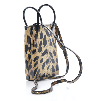 Balenciaga Smooth Calfskin Leopard Print Logo Shopping Phone Holder Bag Beige Black 3 of 10