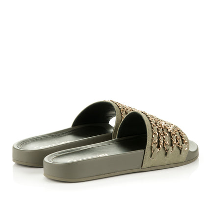 Chanel Canvas Chain Flat Sandals 36 Khaki 4 of 6