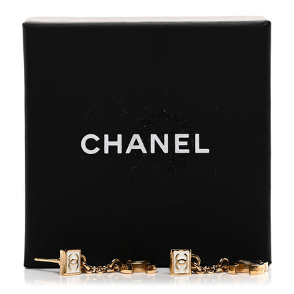 Chanel Metal Enamel CC Square Drop Earrings Black Gold White 5 of 5