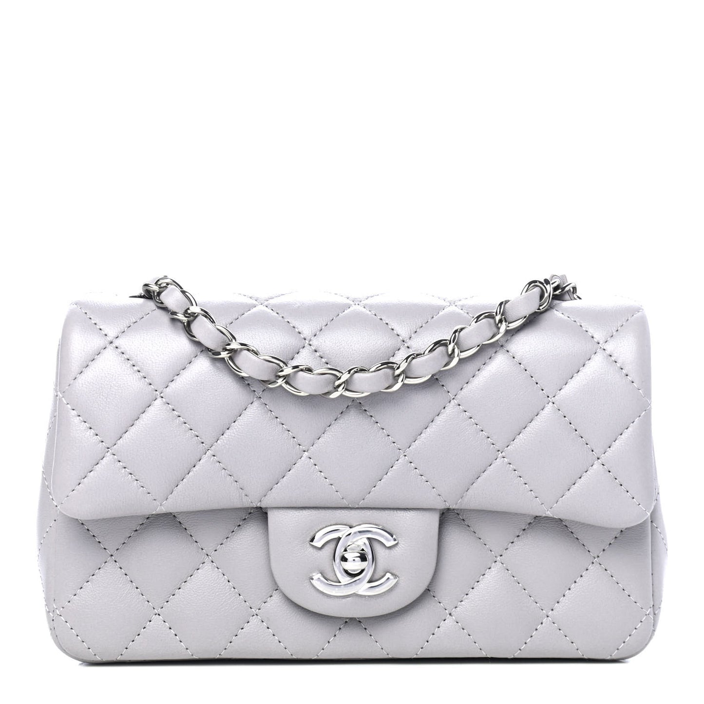 Lambskin Quilted Mini Rectangular Flap Grey