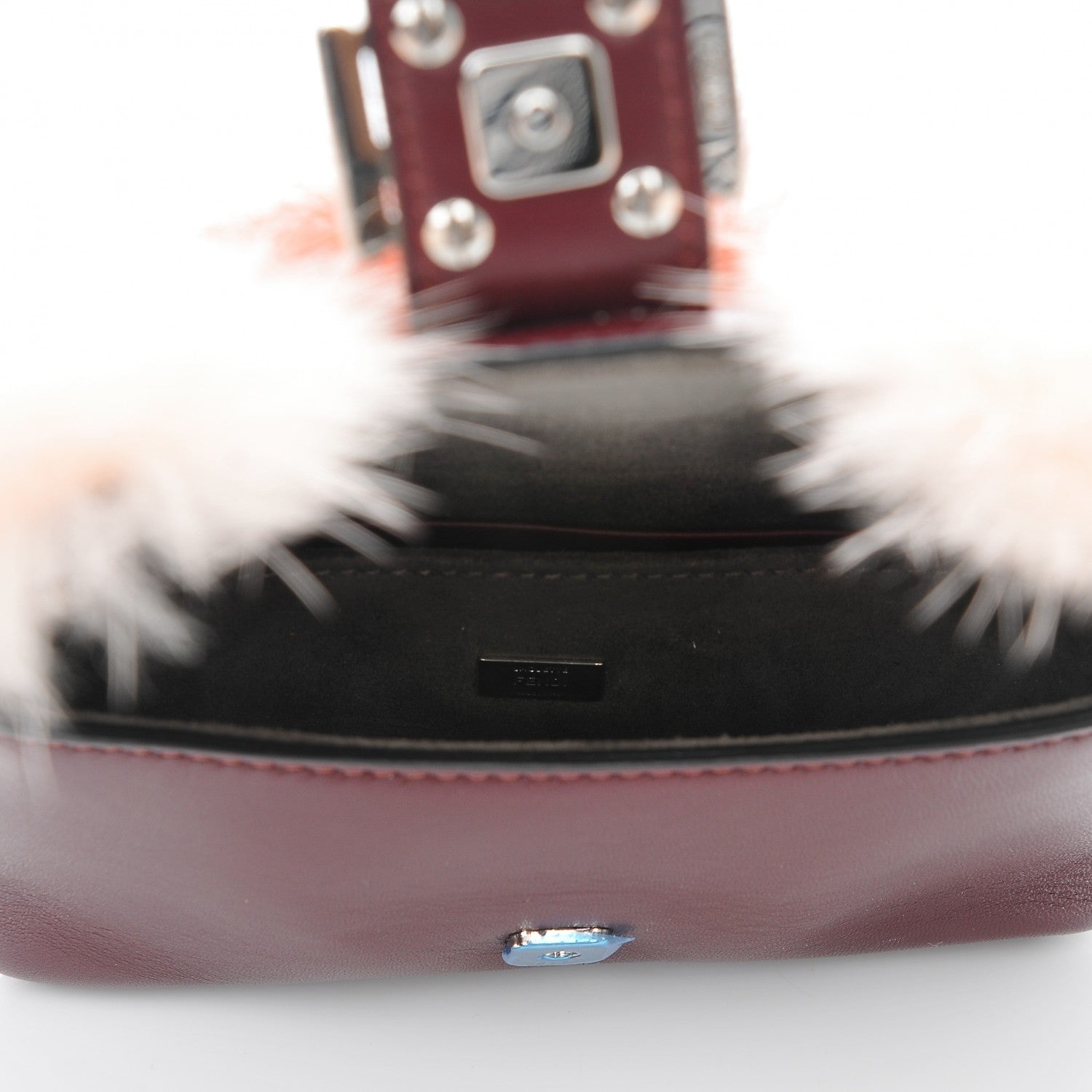 Fendi Shiny Nappa Mink Fox Fur Crystal Micro Buggie Baguette Bordeaux Rust Multicolor 5 of 8