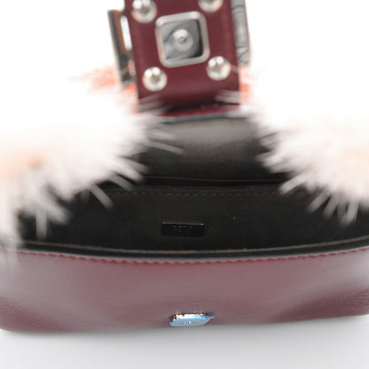 Fendi Shiny Nappa Mink Fox Fur Crystal Micro Buggie Baguette Bordeaux Rust Multicolor 5 of 8