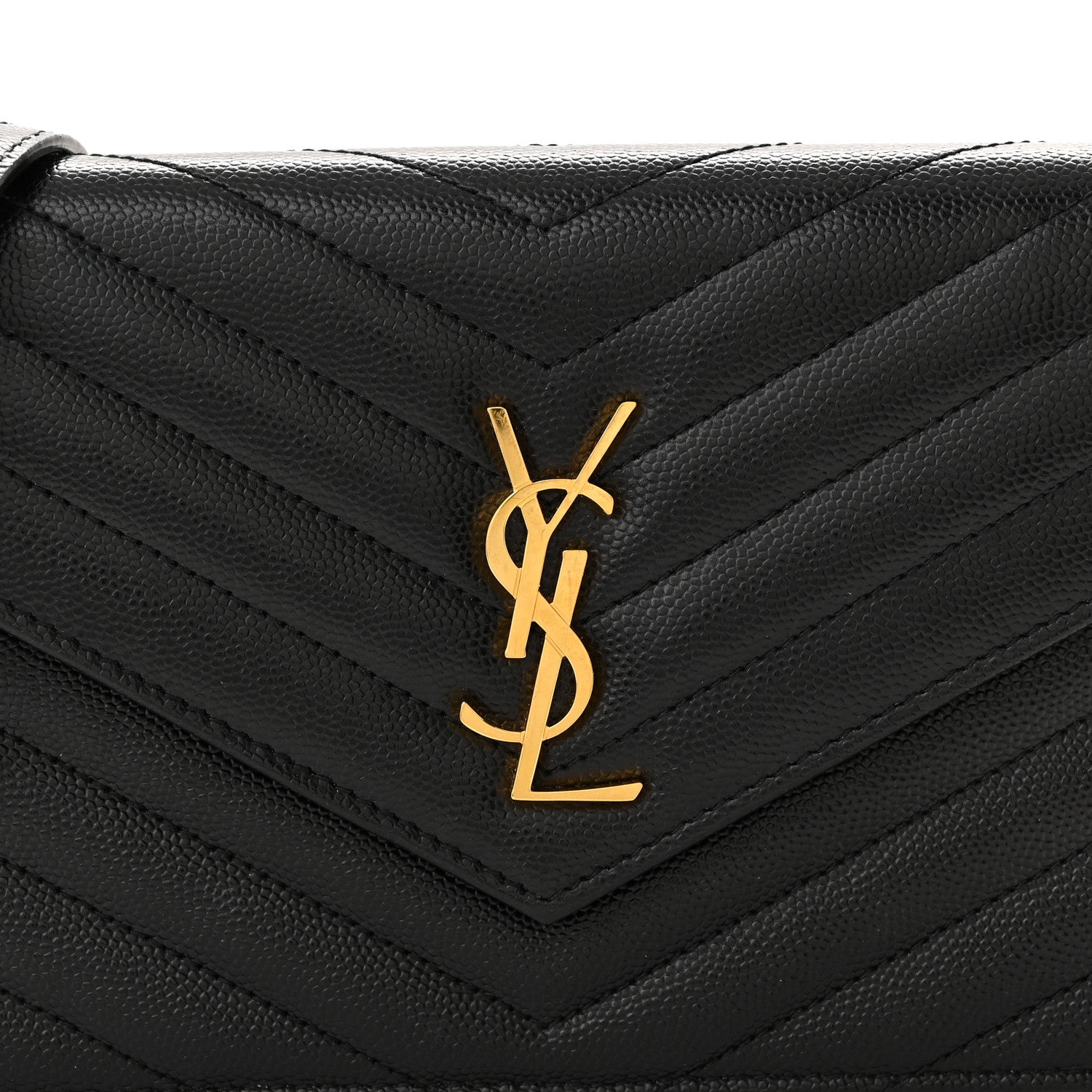 Saint Laurent Grain De Poudre Matelasse Chevron Monogram Envelope Chain Wallet Black 7 of 10