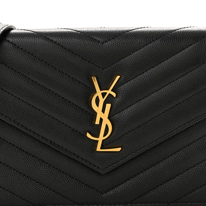 Saint Laurent Grain De Poudre Matelasse Chevron Monogram Envelope Chain Wallet Black 7 of 10