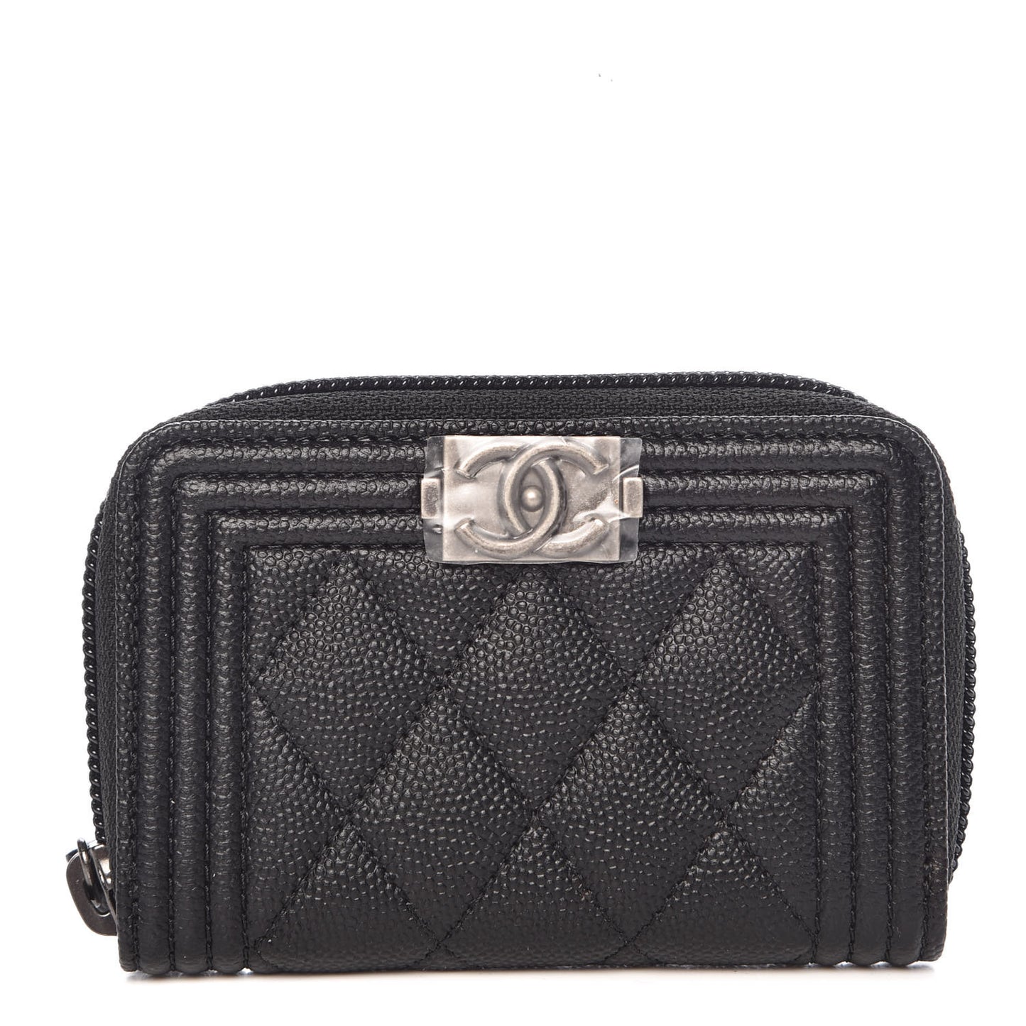 Caviar Quilted Boy Zip Around Coin Purse Black