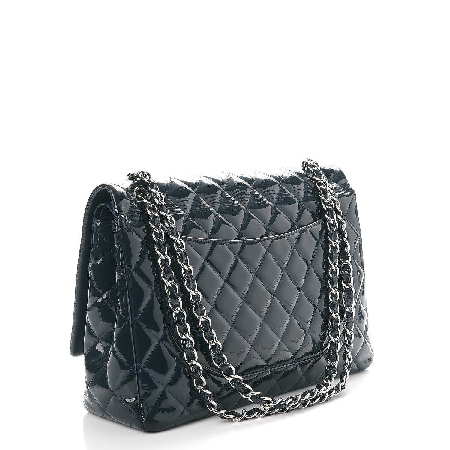 Chanel Patent Quilted Maxi Double Flap Navy Blue 3 of 15