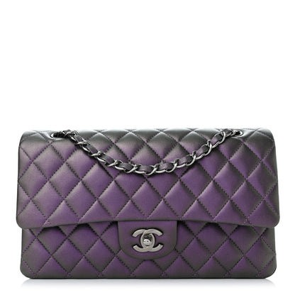 Chanel Iridescent Lambskin Quilted Medium Double Flap Dark Purple 1 of 11