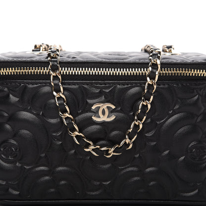 Chanel Lambskin Camellia Embossed Small Vanity Case With Chain Black 10 of 11
