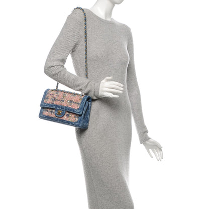 Chanel Denim Tweed Quilted Medium Double Flap Blue 2 of 7