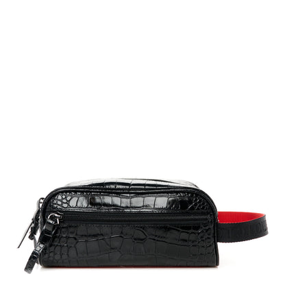 Christian Louboutin Calfskin Crocodile Embossed Blaster Pouch Black 1 of 10