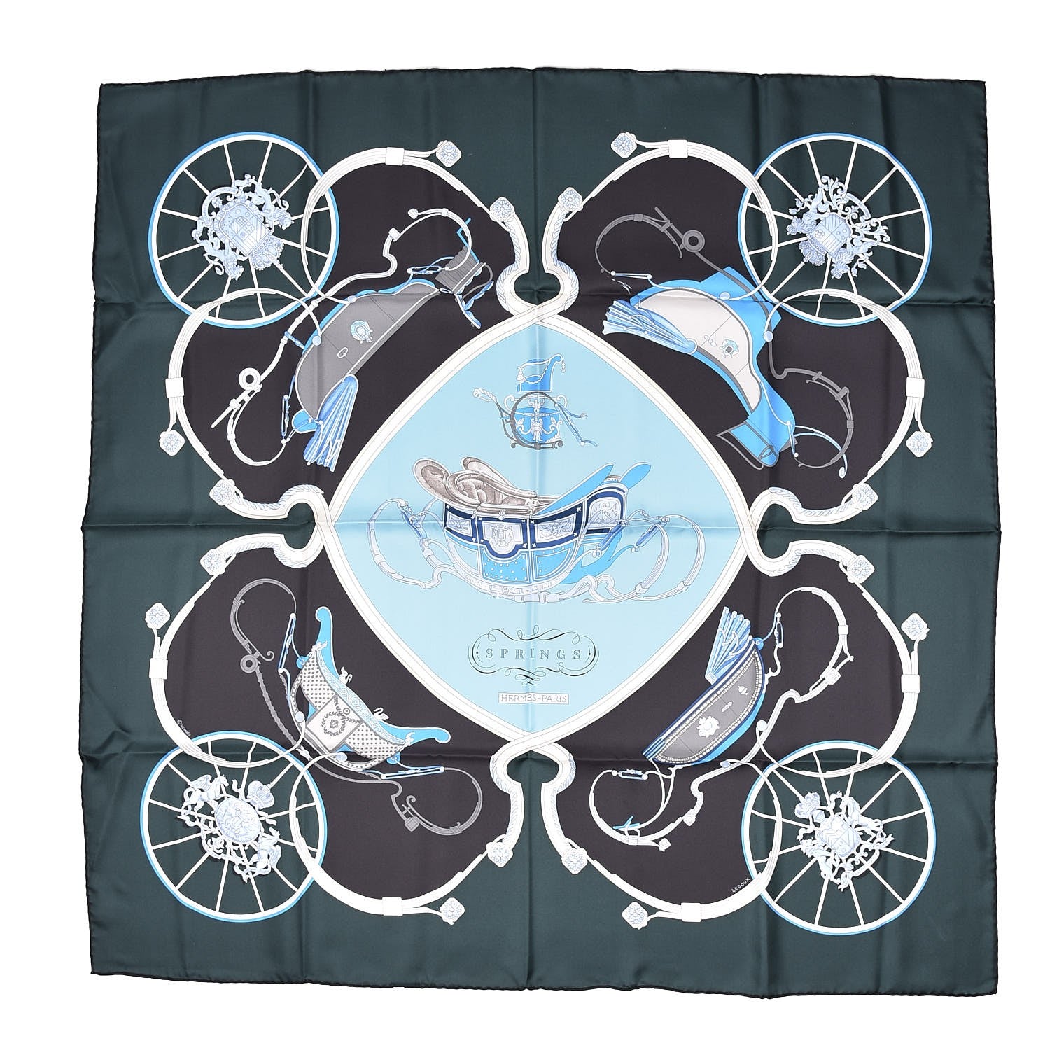 Hermes Silk Springs Scarf 90 Vert Sapin Anthracite Celadon 1 of 6