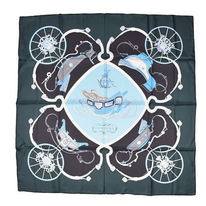 Hermes Silk Springs Scarf 90 Vert Sapin Anthracite Celadon 1 of 6