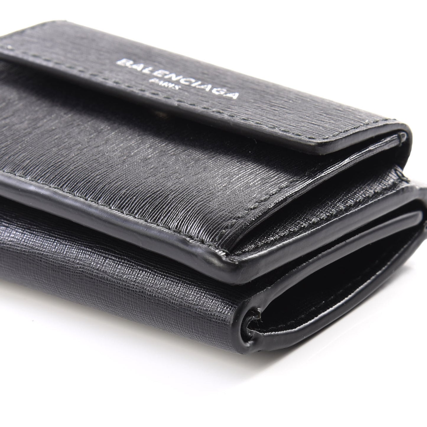 Striped Calfskin Logo Mini Wallet Black