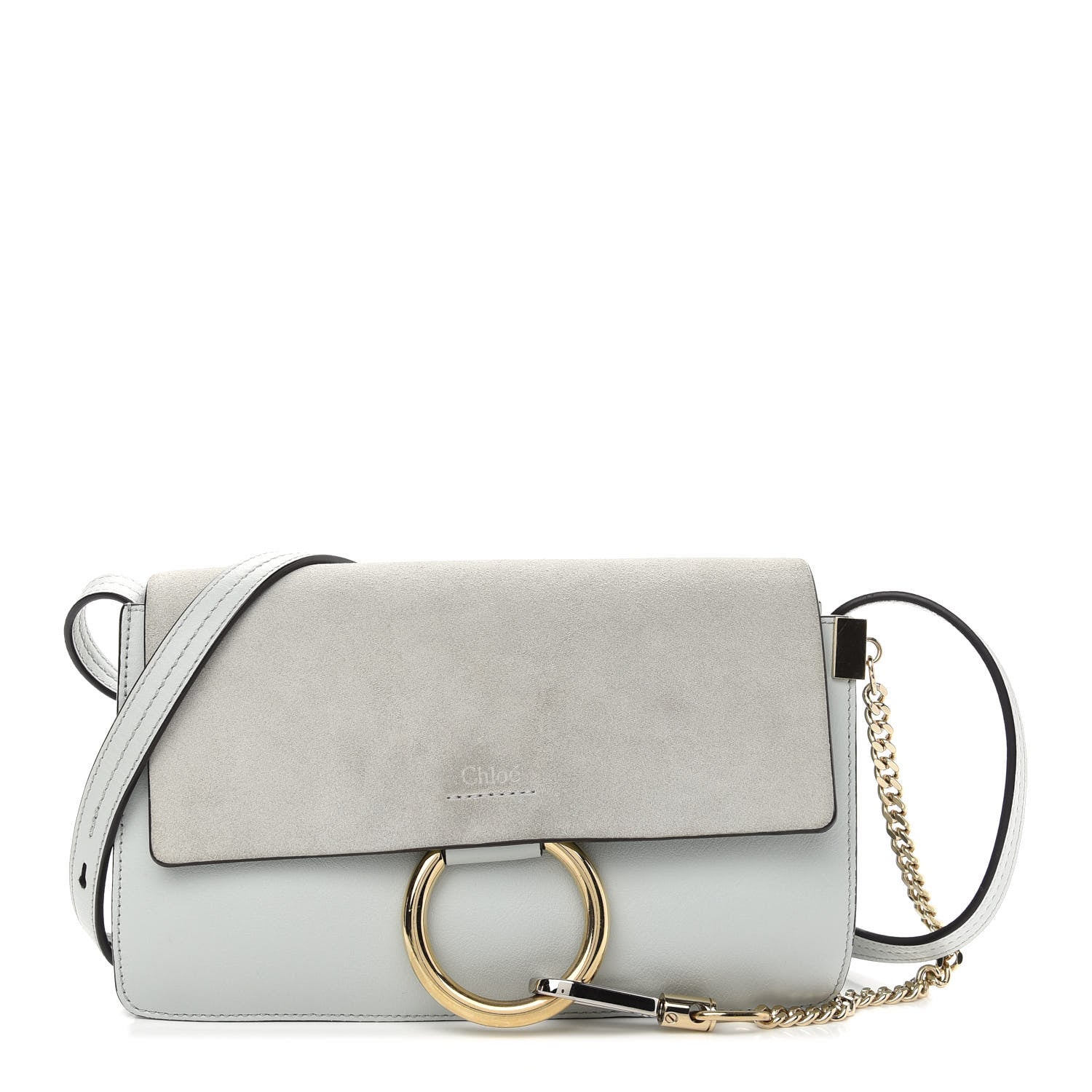 Chloe Suede Calfskin Small Faye Shoulder Bag Airy Grey 1 of 7