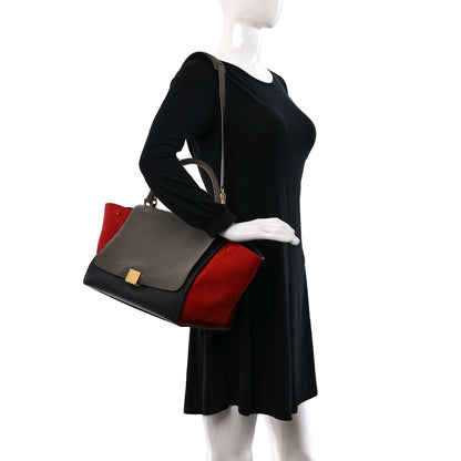 Celine Bullhide Calfskin Nubuck Medium Tri-Color Trapeze Taupe 2 of 10