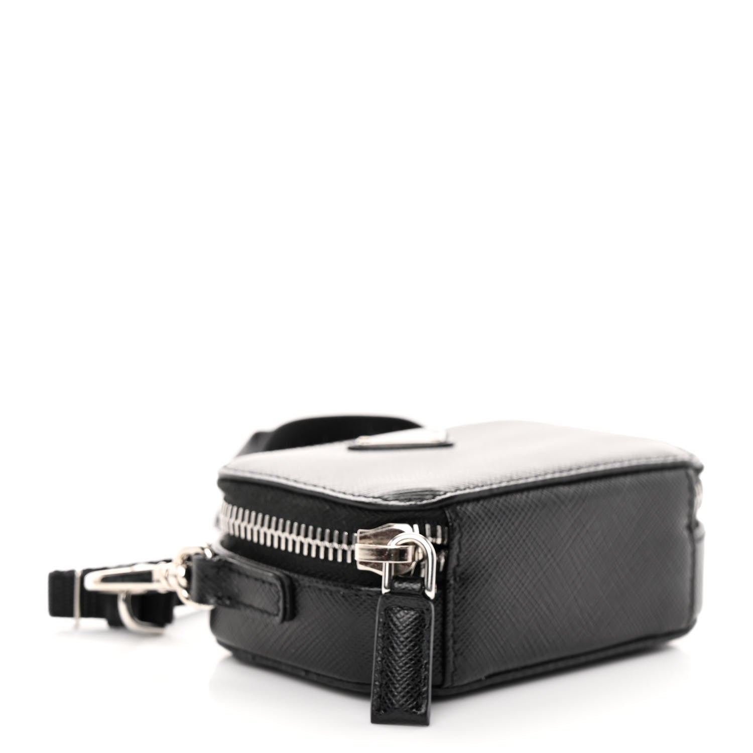 Prada Saffiano Travel Metal Triangle Logo Mini Pouch Shoulder Bag Black 4 of 9