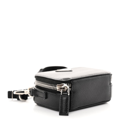 Prada Saffiano Travel Metal Triangle Logo Mini Pouch Shoulder Bag Black 4 of 9