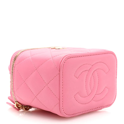 Chanel Lambskin Quilted Top Handle Mini Vanity Case With Chain Pink 4 of 11