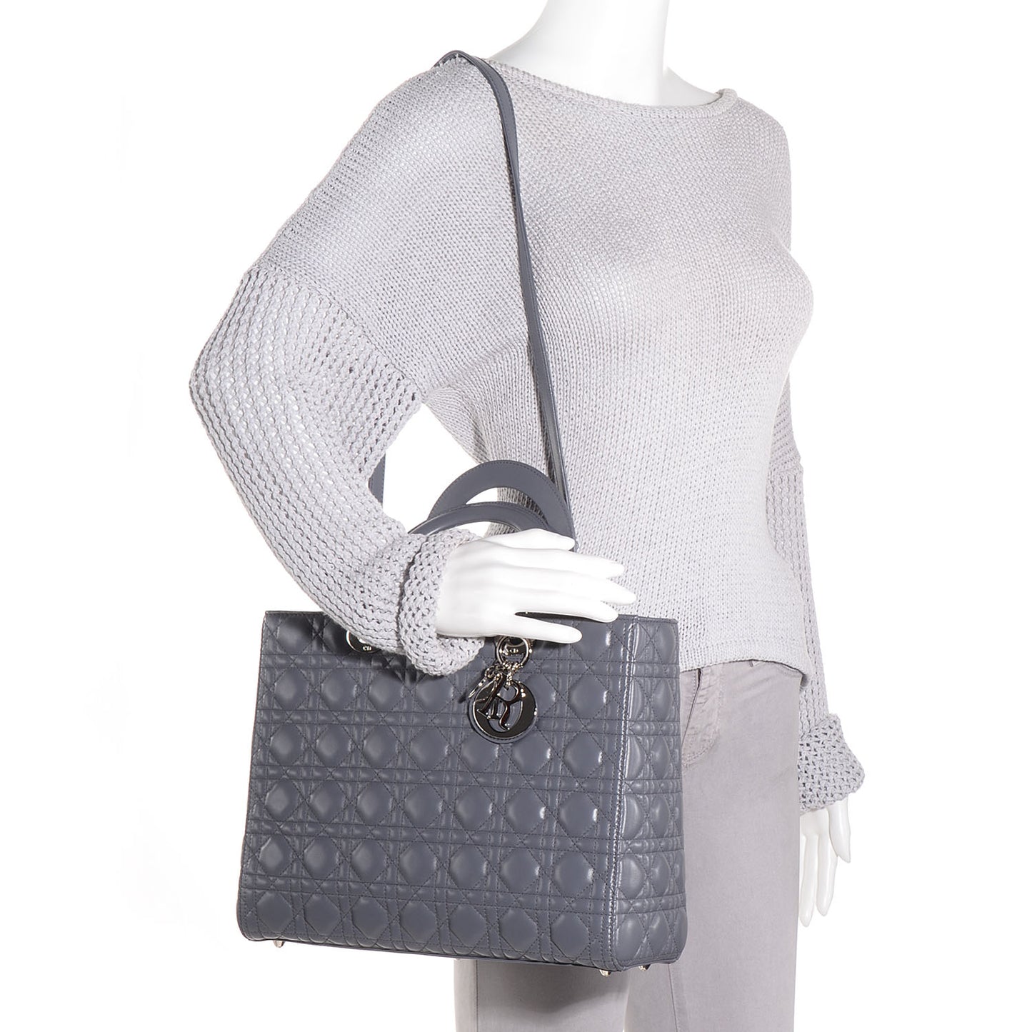 Lambskin Cannage Large Lady Dior Grey