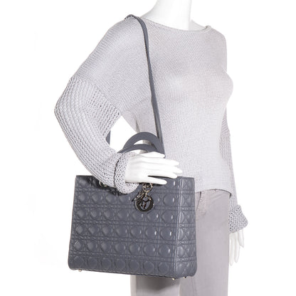 Christian Dior Lambskin Cannage Large Lady Dior Grey 2 of 12