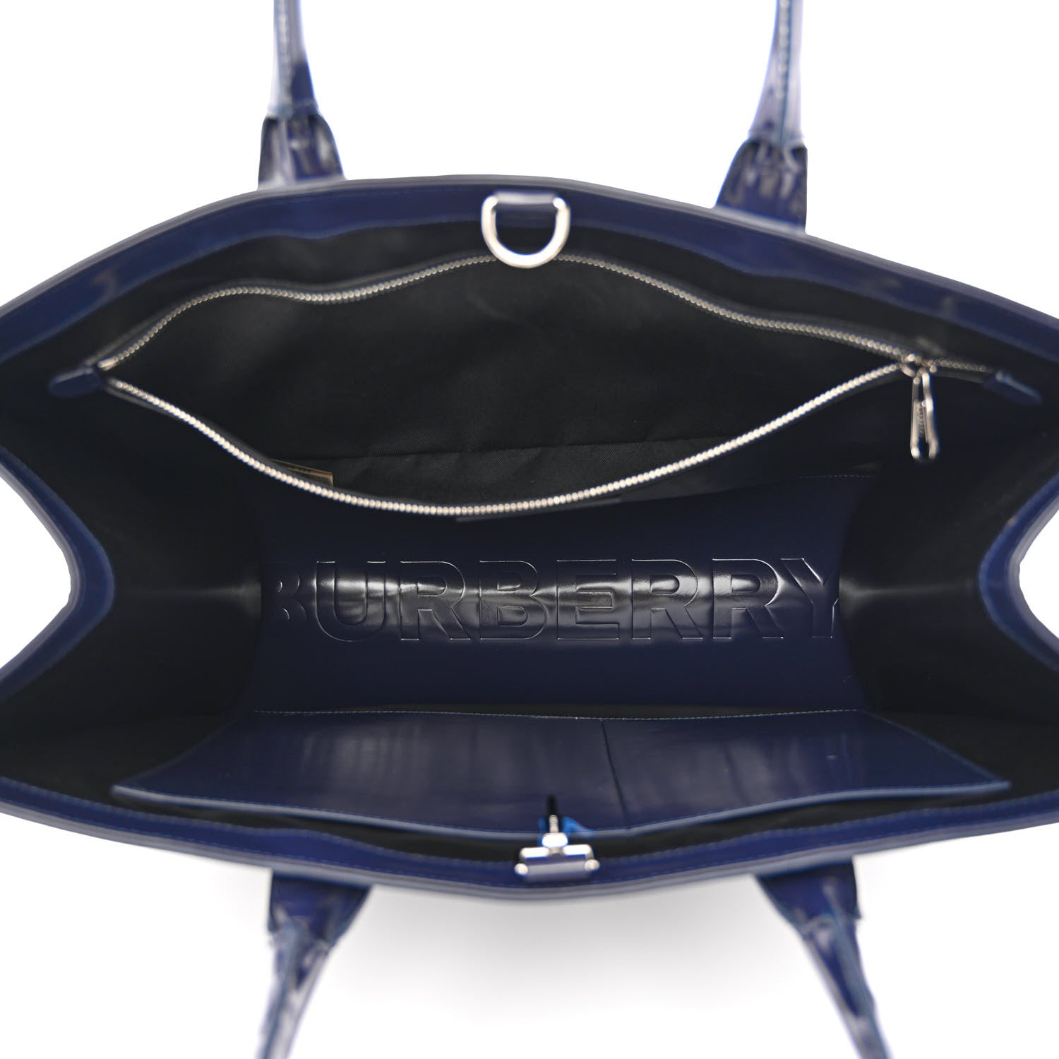 Burberry Patent Calfskin Denny Check Embossed Tote Charcoal Blue 5 of 14