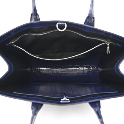 Burberry Patent Calfskin Denny Check Embossed Tote Charcoal Blue 5 of 14