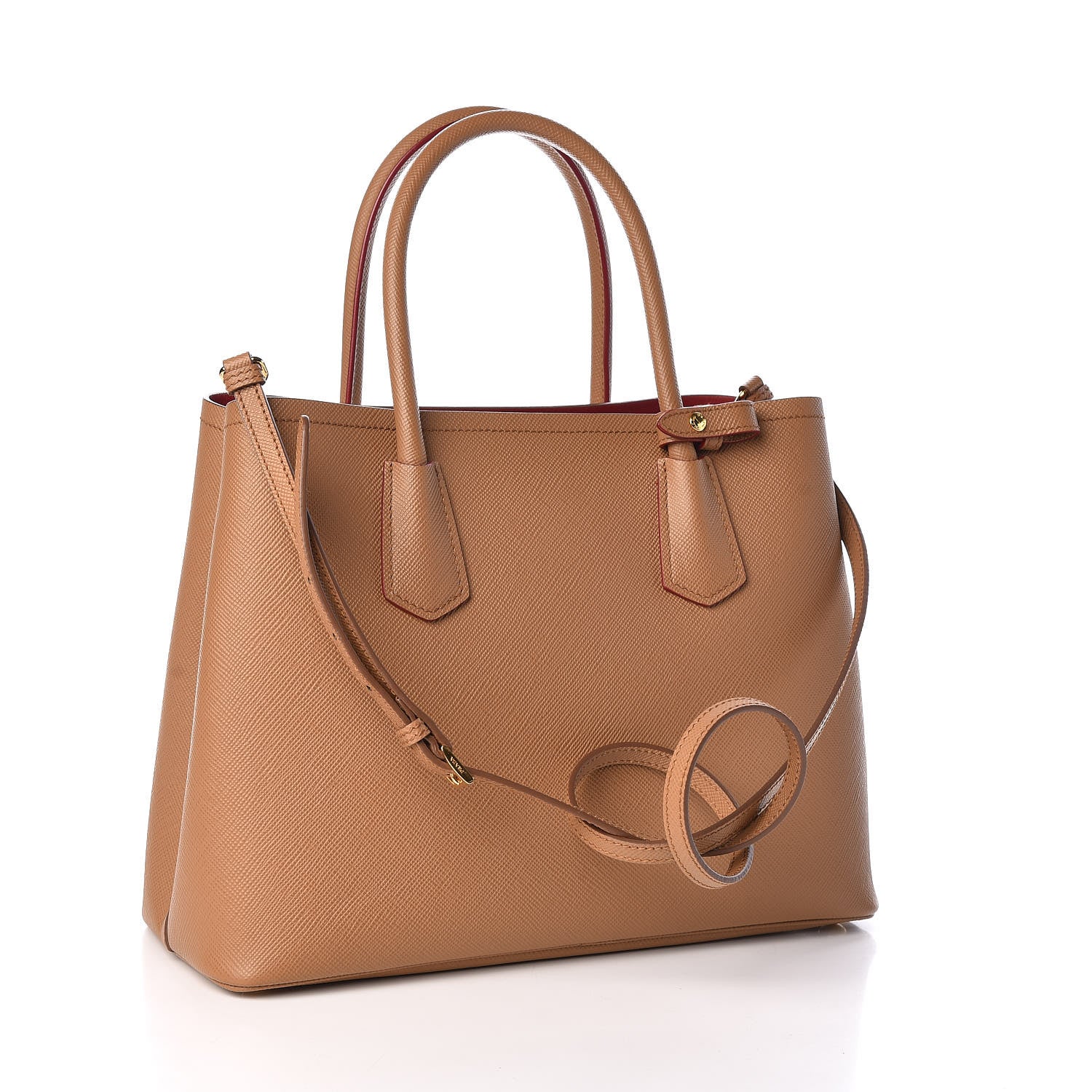 Prada Saffiano Cuir Medium Double Bag Caramel Fuoco 3 of 8