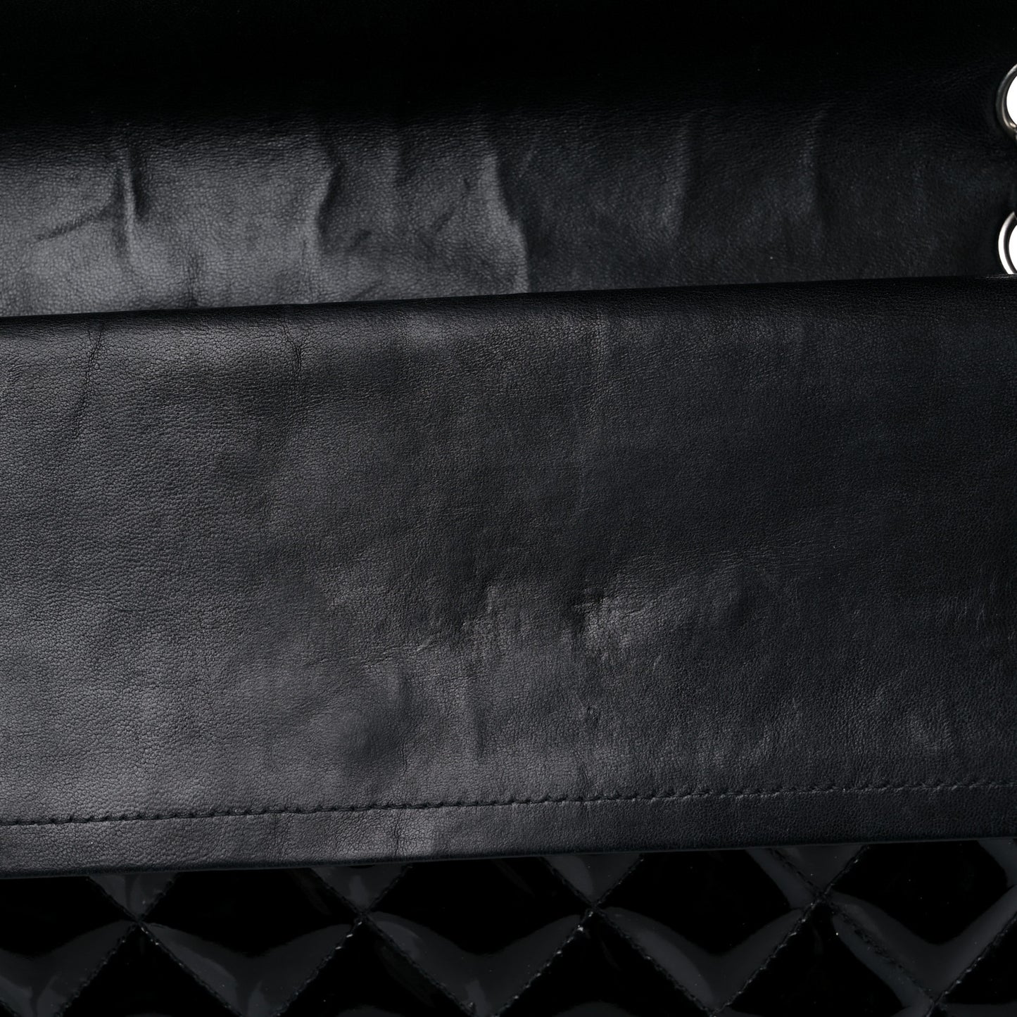 Patent Quilted Maxi Double Flap Black